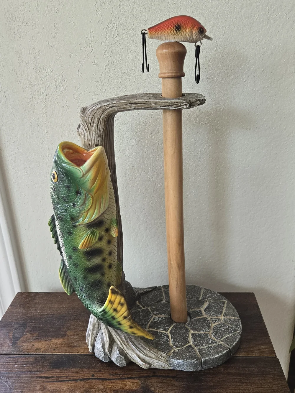 Decorative Green Fish Paper Towel Holder - Rustic Kitchen Stand